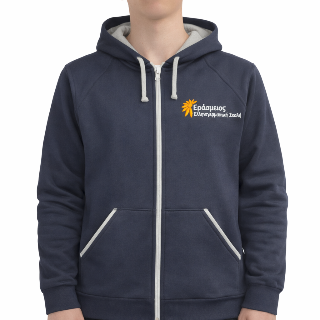 Unisex Μπλε Ζακέτα με Κουκούλα