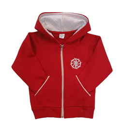 Red Hooded Cardigan with White Details